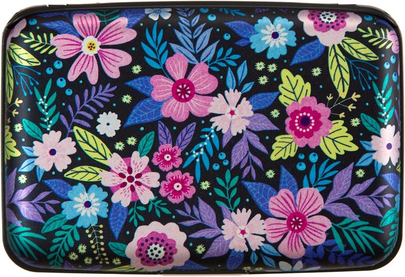 Kaabao Credit Card Holder, Metal Card Wallet RFID Blocking Mini Slim Aluminum Business Hard Card Case for Women Men (Abstract Flowers) - Image 1